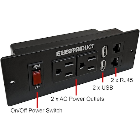Electriduct Outlet Strip, Rack Mounted, USB, 5-15R, 6 ft., Black PDC-SW-222-BK